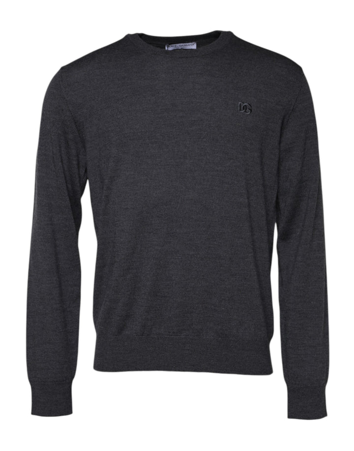Dolce &amp; Gabbana Gray Wool Logo Knitted Men Pullover Sweater