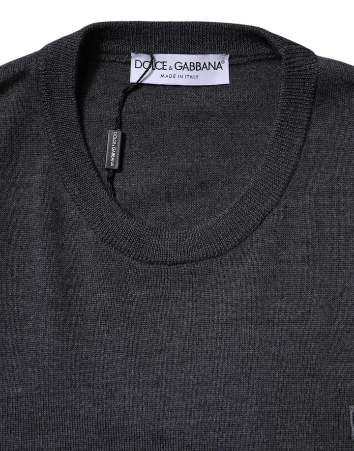 Dolce &amp; Gabbana Gray Wool Logo Knitted Men Pullover Sweater