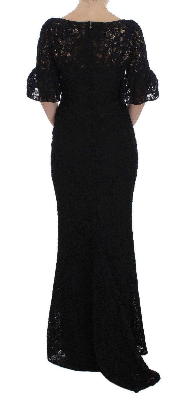 Dolce &amp; Gabbana Black Floral Lace Long Bodycon Maxi Dress women’s dress
