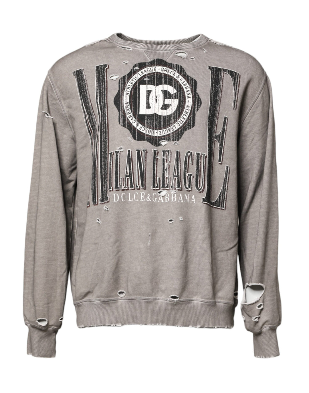 Dolce &amp; Gabbana Gray Logo Print Crew Neck Pullover Sweater