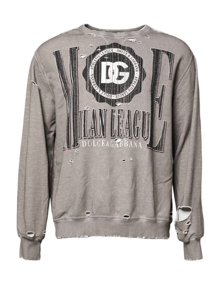 Dolce &amp; Gabbana Gray Logo Print Crew Neck Pullover Sweater