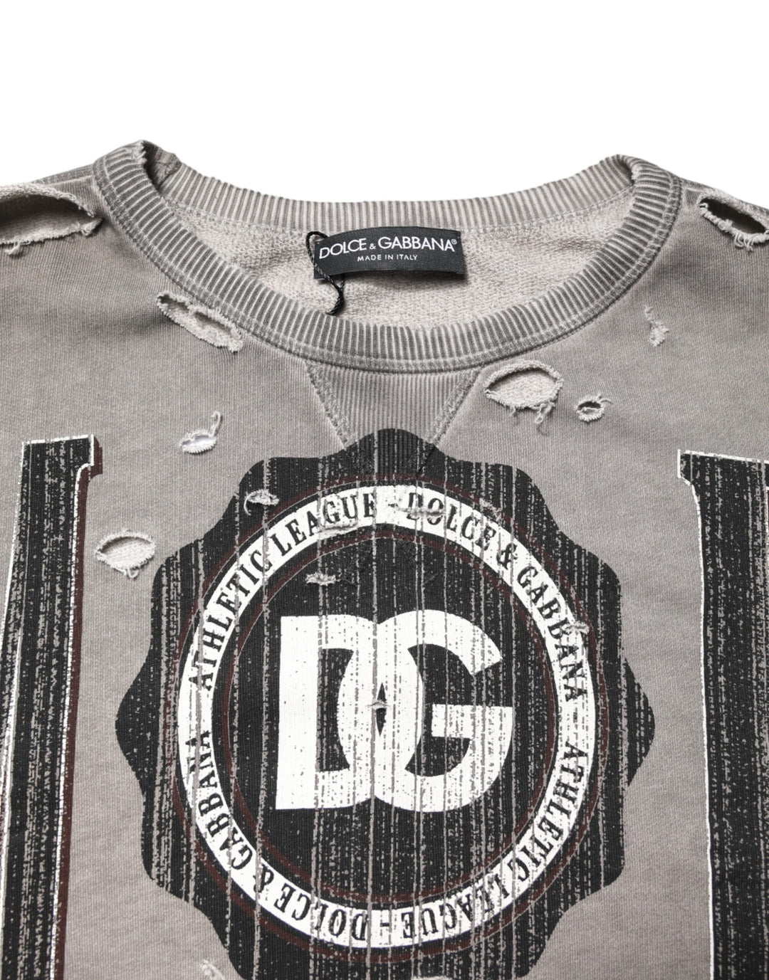 Dolce &amp; Gabbana Gray Logo Print Crew Neck Pullover Sweater