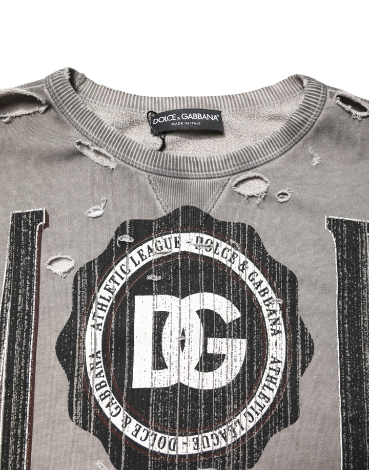 Dolce &amp; Gabbana Gray Logo Print Crew Neck Pullover Sweater
