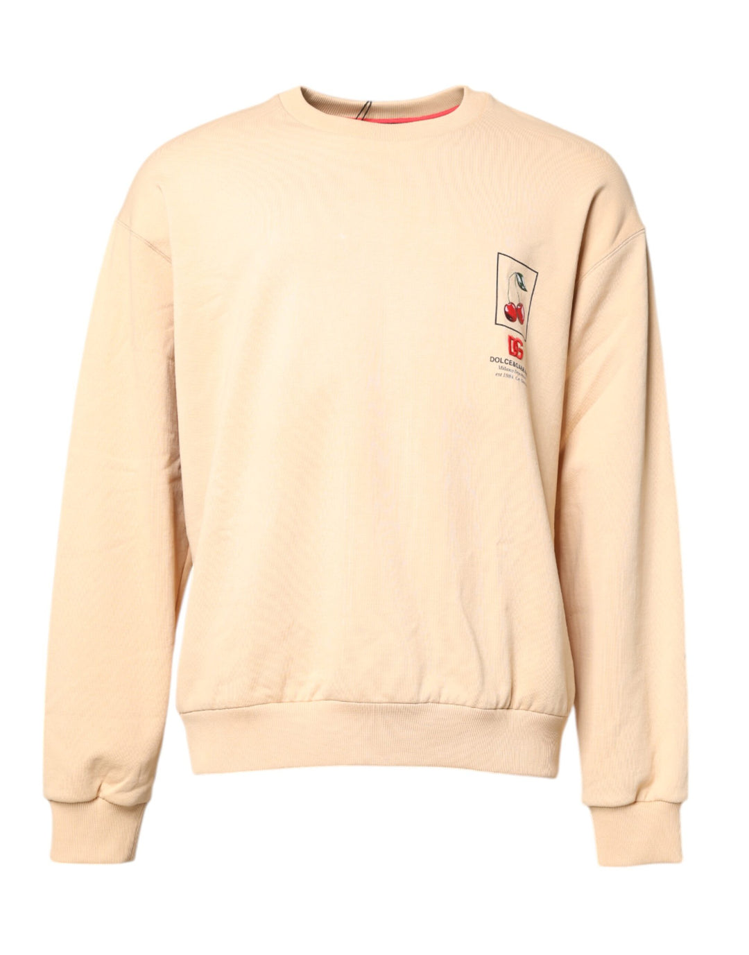 Dolce &amp; Gabbana Beige Cherry Print Crew Neck Pullover Sweater