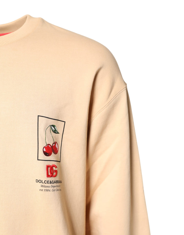Dolce &amp; Gabbana Beige Cherry Print Crew Neck Pullover Sweater
