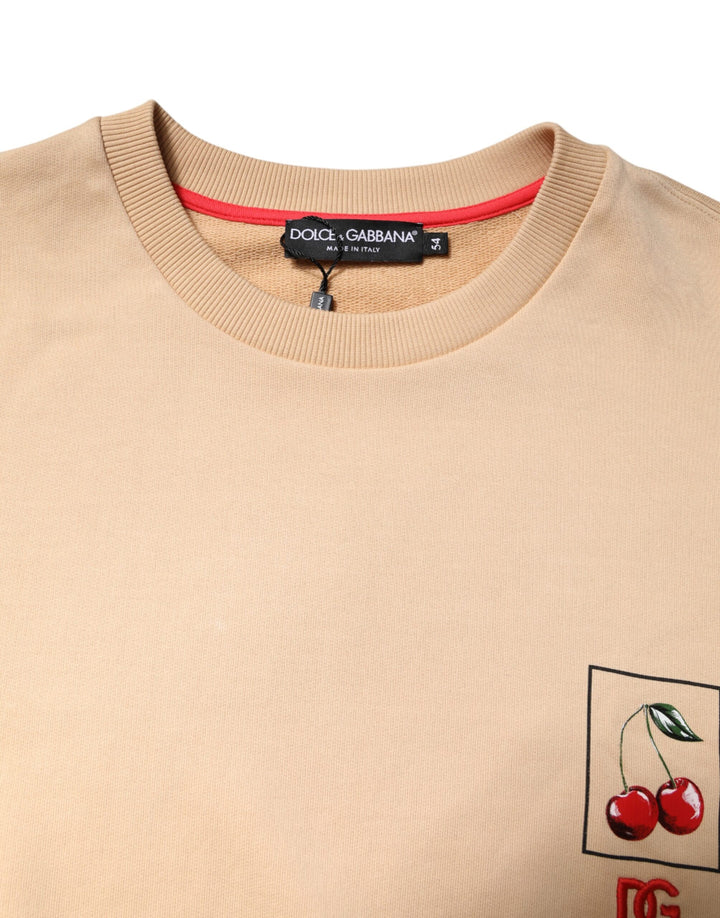 Dolce &amp; Gabbana Beige Cherry Print Crew Neck Pullover Sweater
