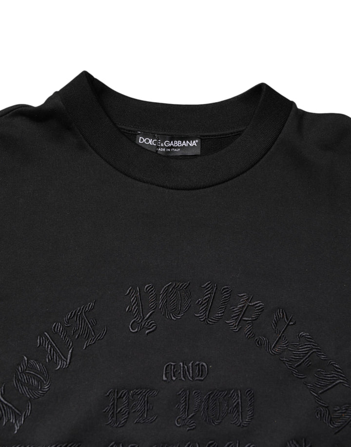 Dolce &amp; Gabbana Black Embroidered Crew Neck Pullover Sweater