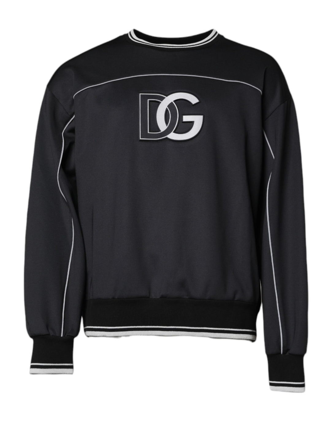 Dolce &amp; Gabbana Black Logo Polyester Crew Neck Men Pullover Sweater