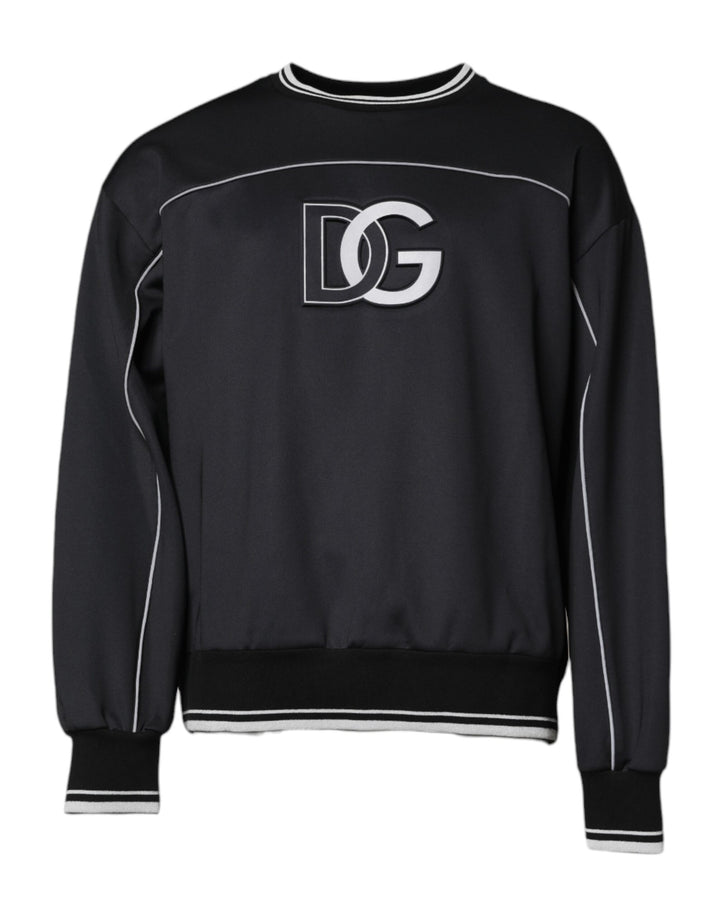 Dolce &amp; Gabbana Black Logo Polyester Crew Neck Men Pullover Sweater