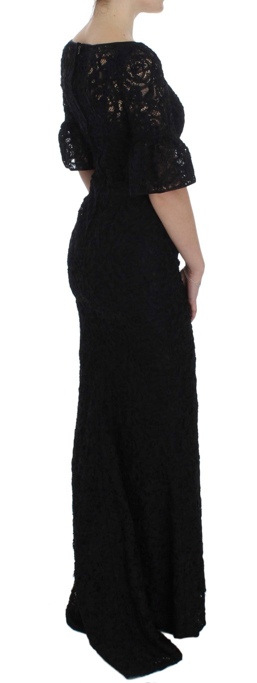 Dolce &amp; Gabbana Black Floral Lace Long Bodycon Maxi Dress women’s dress