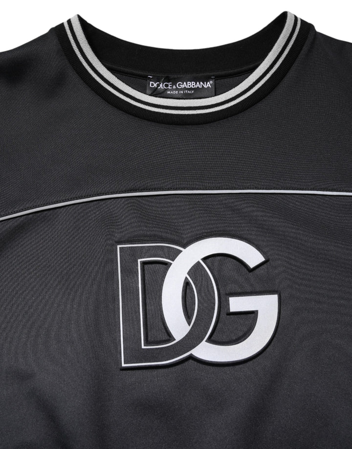 Dolce &amp; Gabbana Black Logo Polyester Crew Neck Men Pullover Sweater