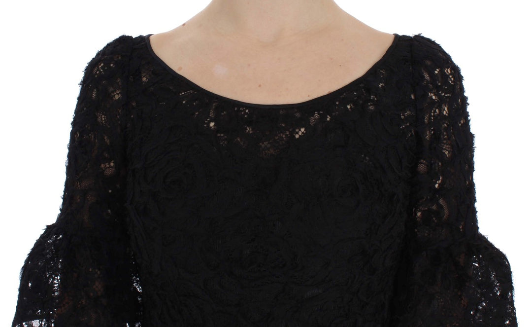 Dolce &amp; Gabbana Black Floral Lace Long Bodycon Maxi Dress women’s dress