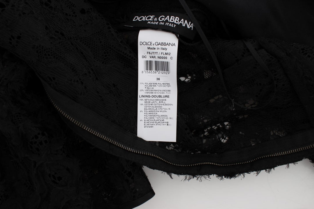 Dolce &amp; Gabbana Black Floral Lace Long Bodycon Maxi Dress women’s dress