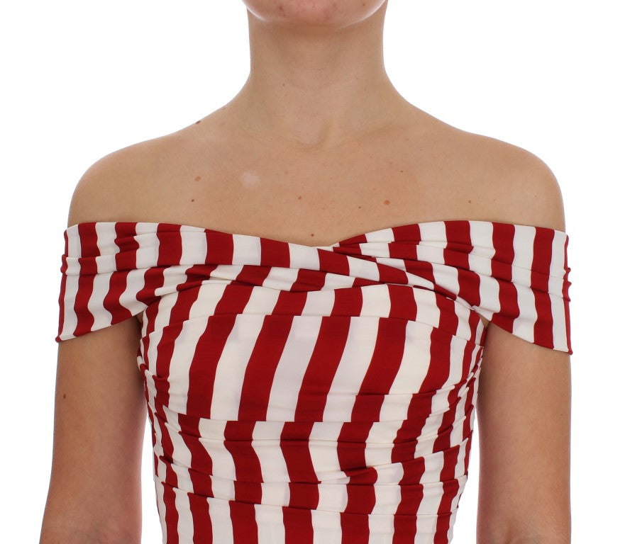 Dolce &amp; Gabbana Red White Silk Stretch Dress women’s dress