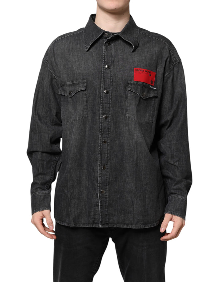 Dolce &amp; Gabbana Gray Long Sleeves Button Down Denim Shirt