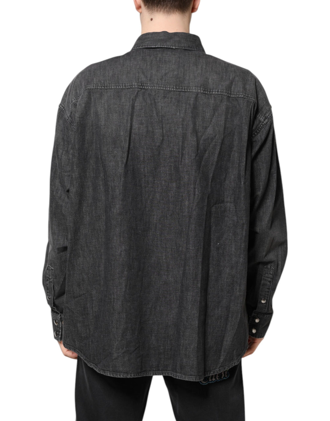 Dolce &amp; Gabbana Gray Long Sleeves Button Down Denim Shirt