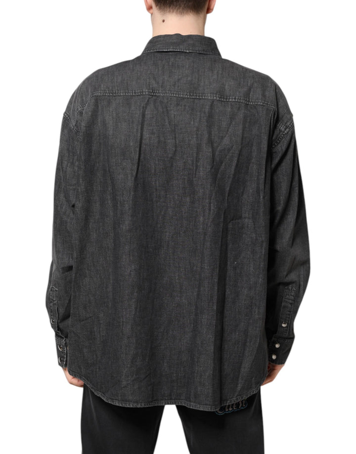 Dolce &amp; Gabbana Gray Long Sleeves Button Down Denim Shirt