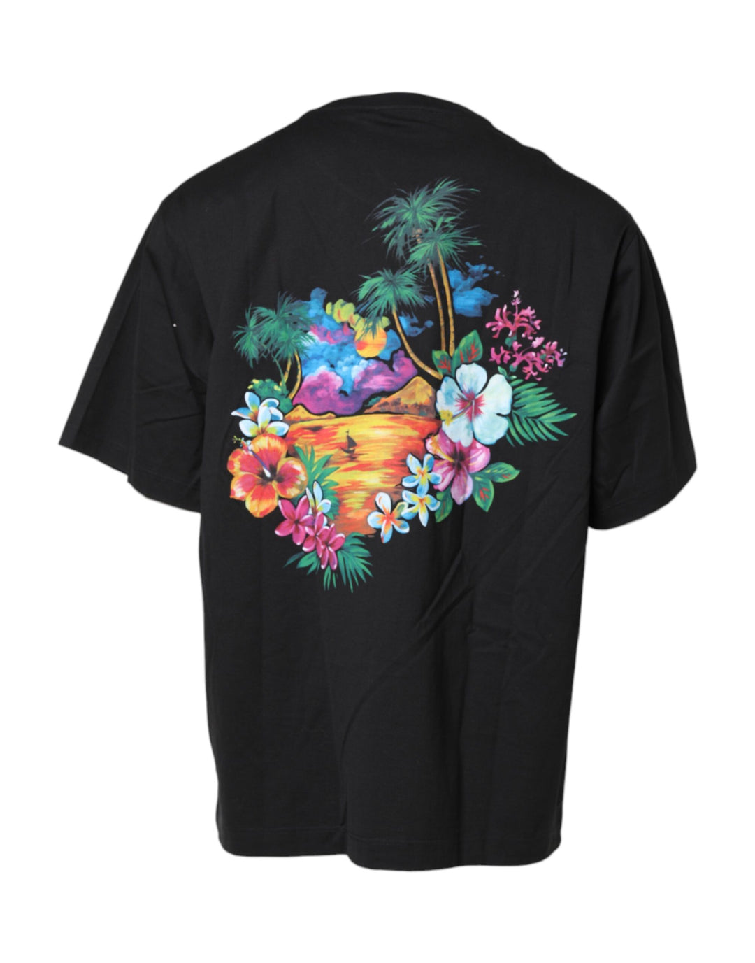 Dolce &amp; Gabbana Black DG Floral Print Crew Neck T-shirt