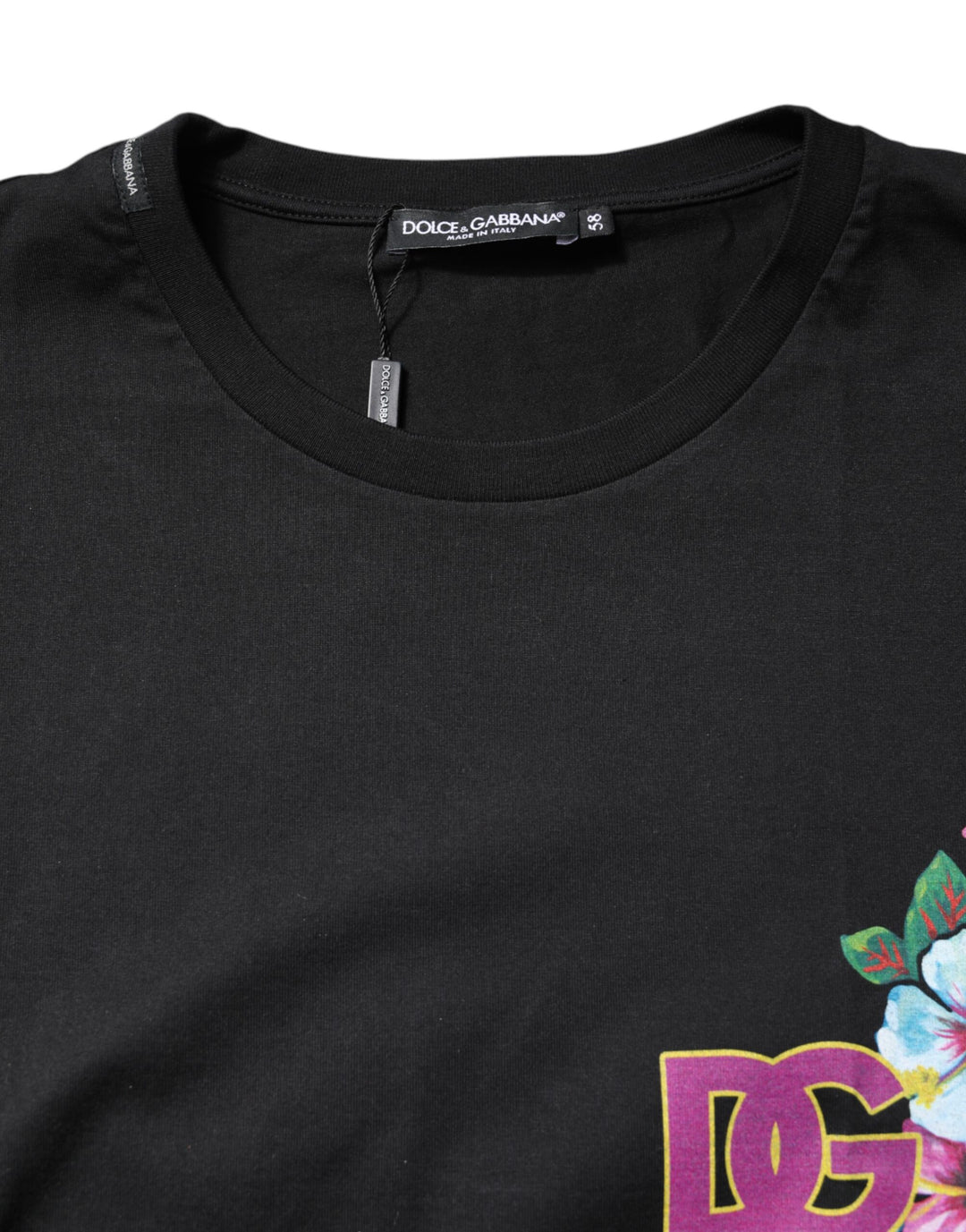 Dolce &amp; Gabbana Black DG Floral Print Crew Neck T-shirt