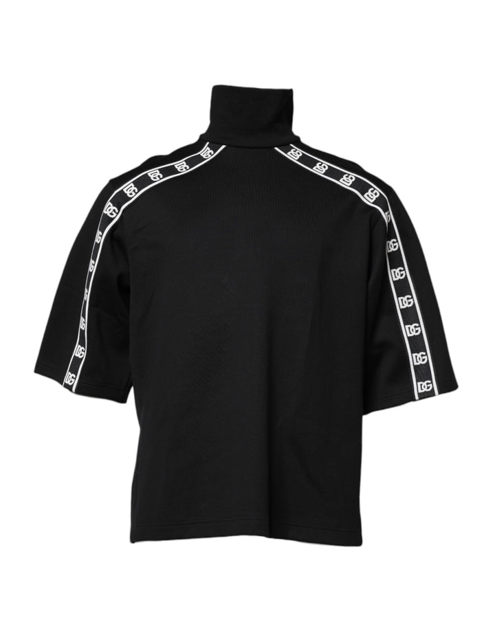 Dolce &amp; Gabbana Black Cotton DG Print Turtleneck T-shirt