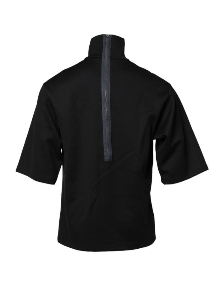 Dolce &amp; Gabbana Black Cotton DG Print Turtleneck T-shirt