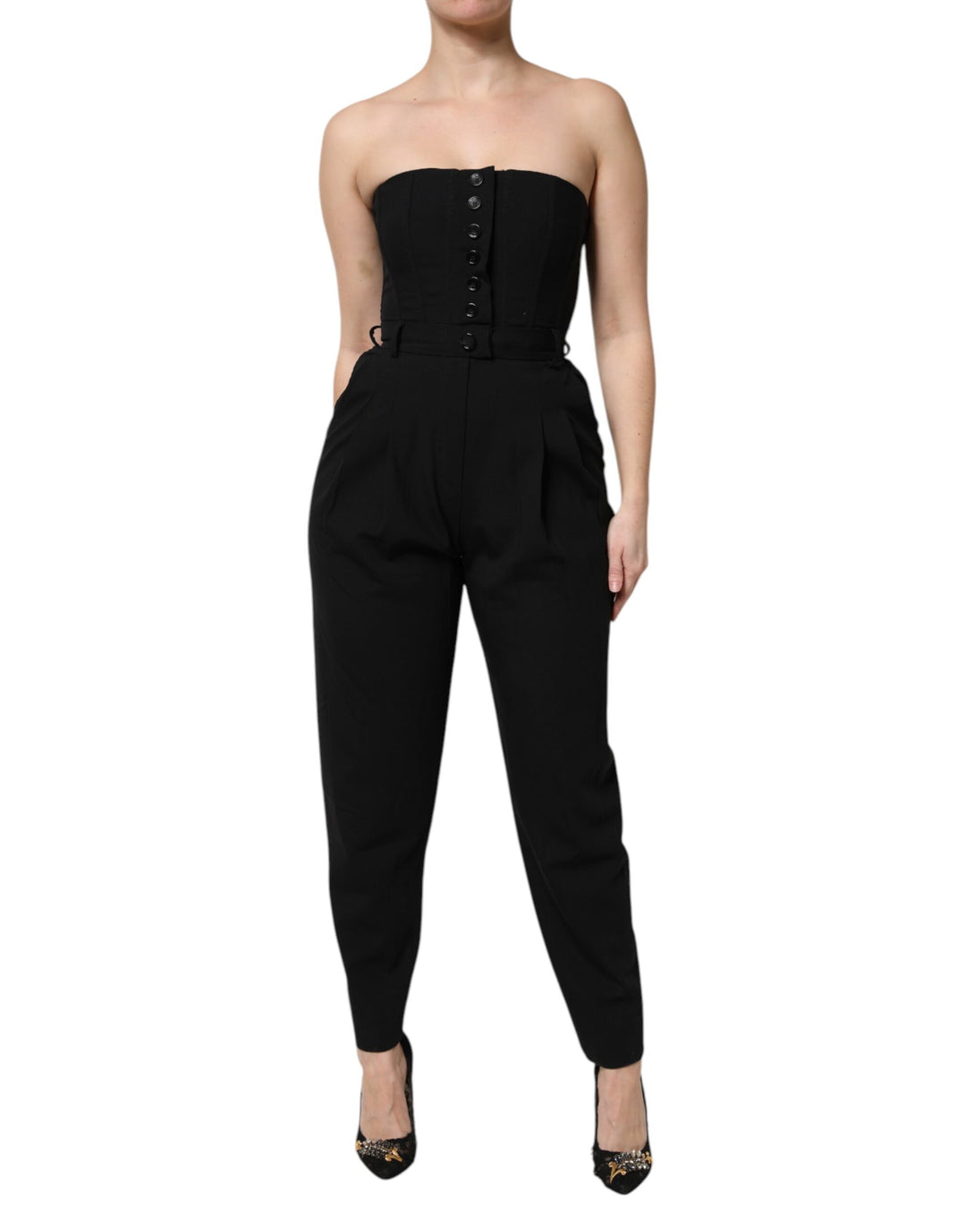 Dolce &amp; Gabbana Black Wool Strapless Romper Jumpsuit Dress