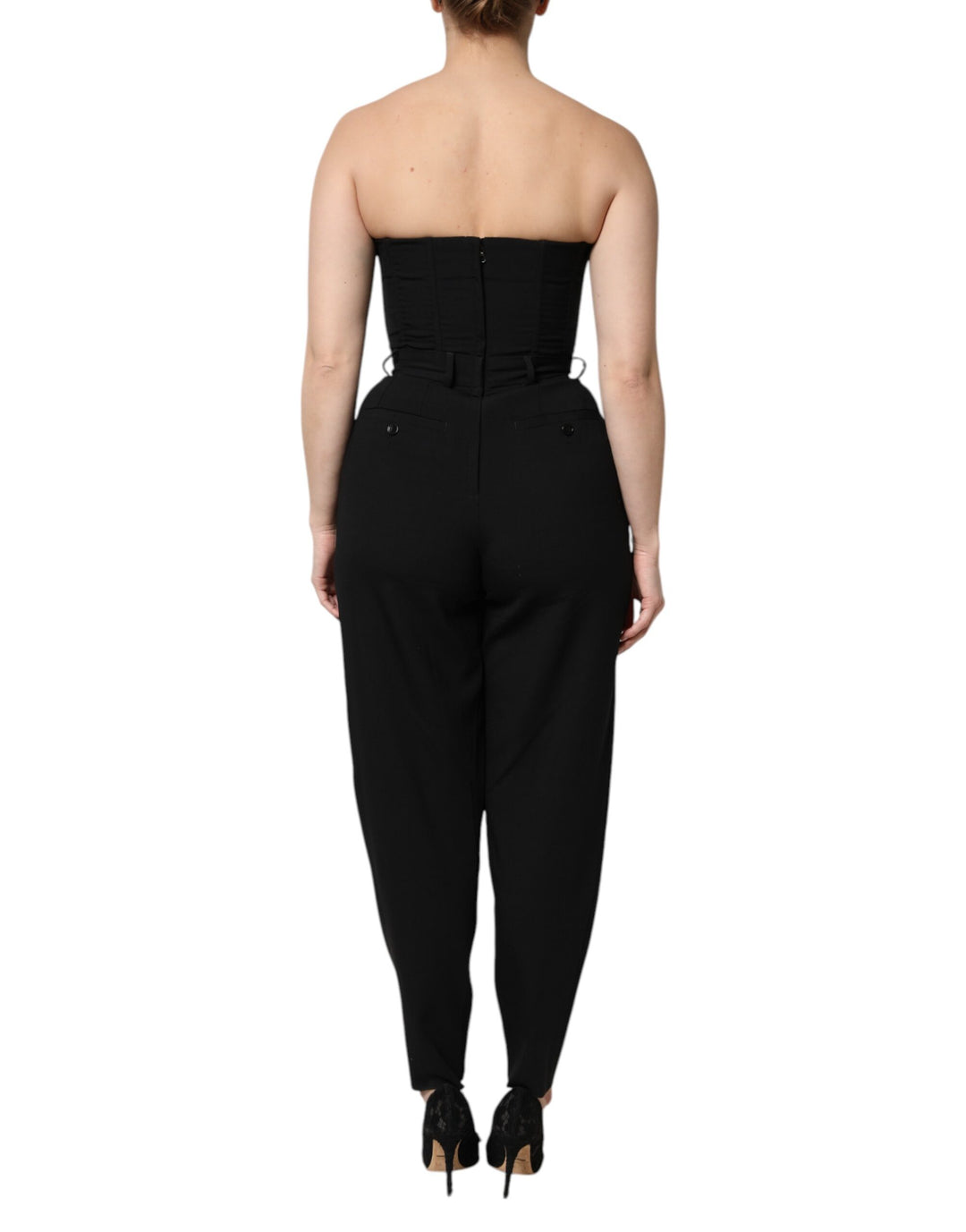 Dolce &amp; Gabbana Black Wool Strapless Romper Jumpsuit Dress