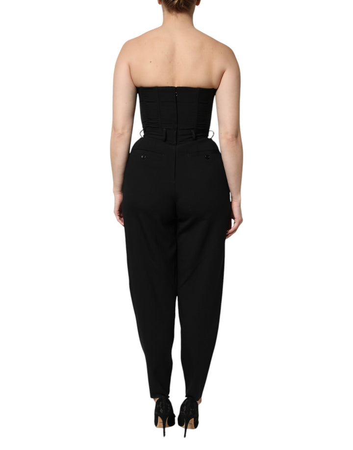 Dolce &amp; Gabbana Black Wool Strapless Romper Jumpsuit Dress