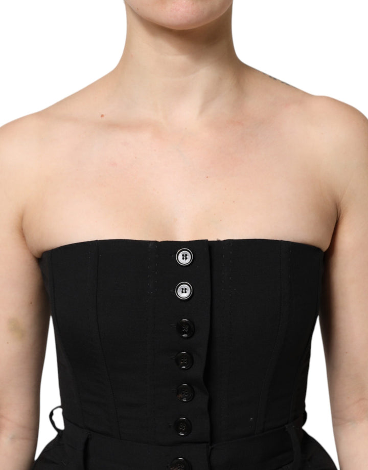 Dolce &amp; Gabbana Black Wool Strapless Romper Jumpsuit Dress