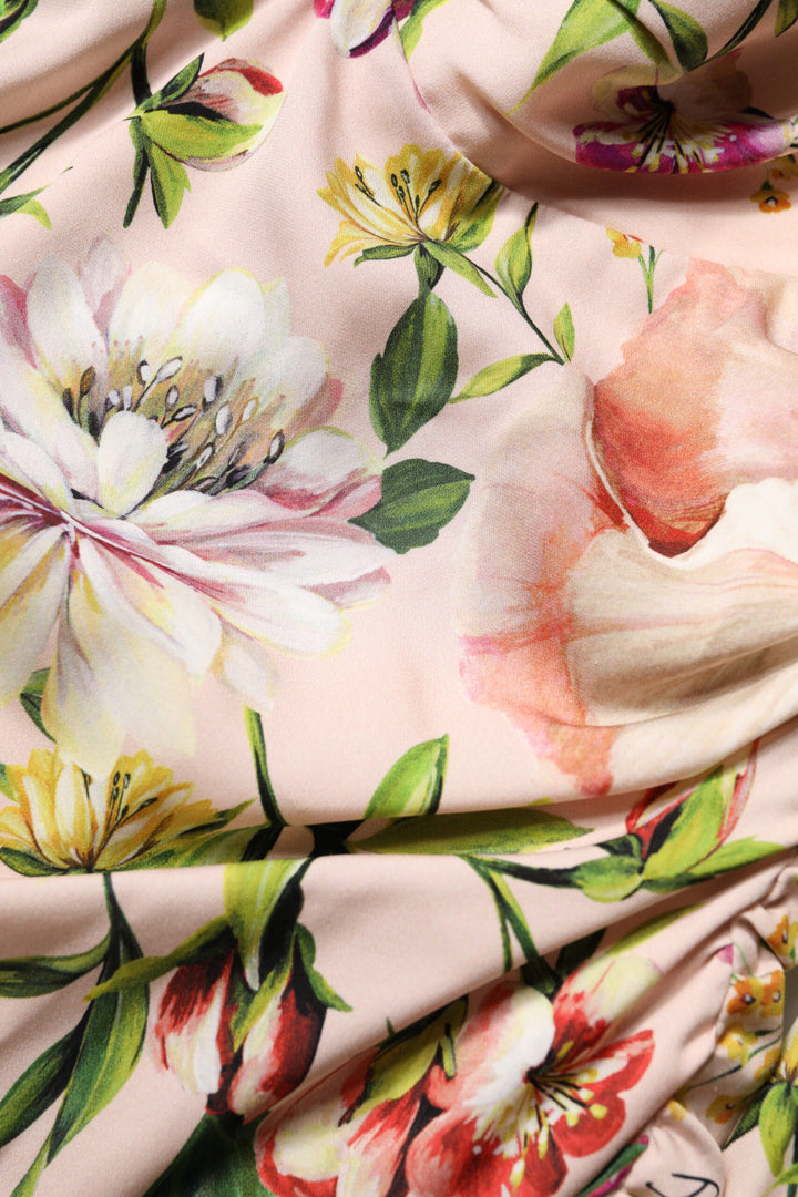 Dolce &amp; Gabbana Pink Floral Silk Fit And Flared Midi Dress