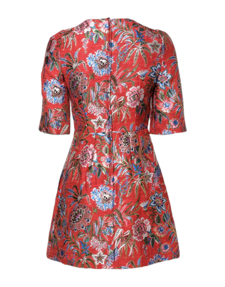 Dolce &amp; Gabbana Red Floral Jacquard A-line Mini Dress