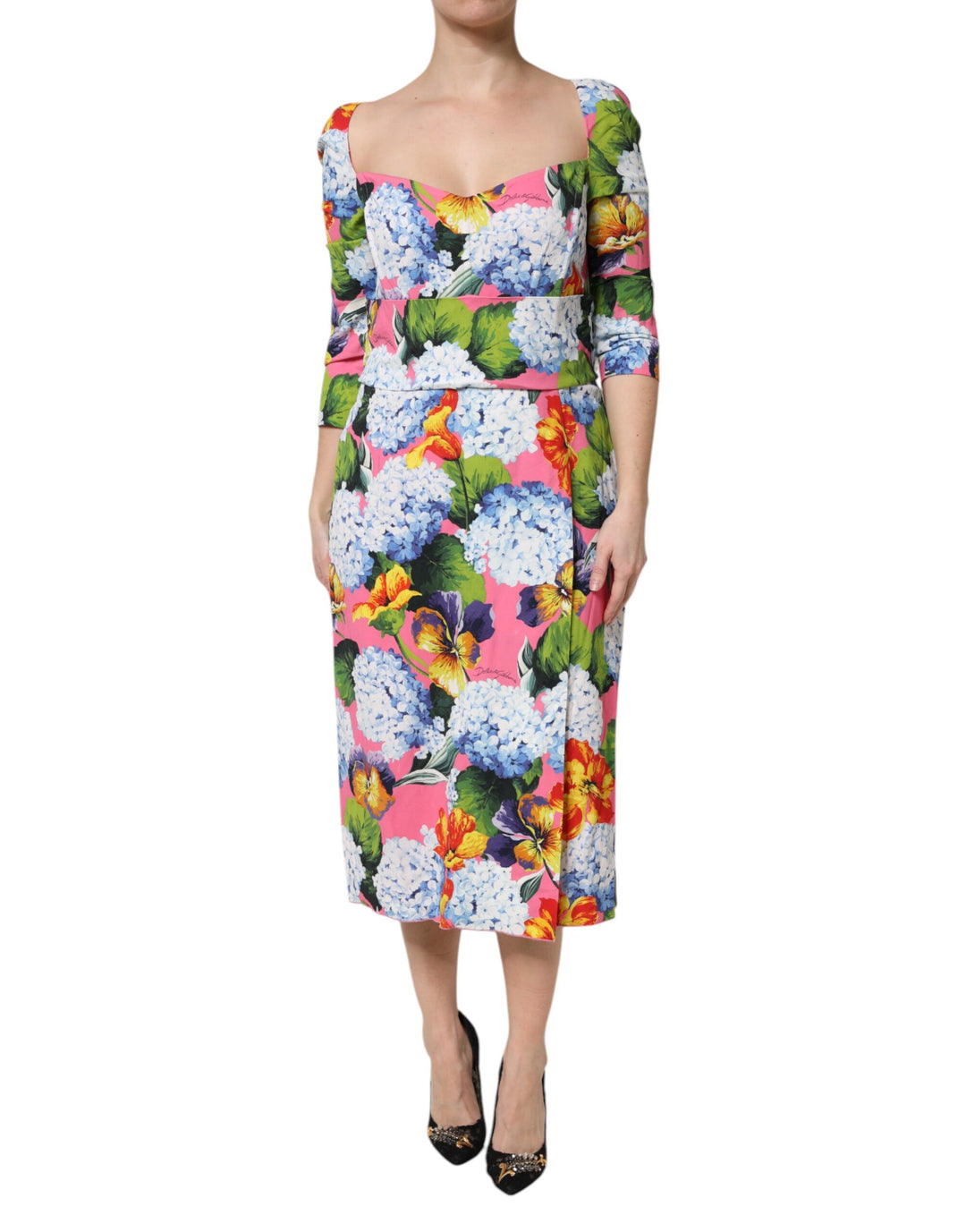 Dolce &amp; Gabbana Multicolor Floral Pleated Sheath Midi  Dress