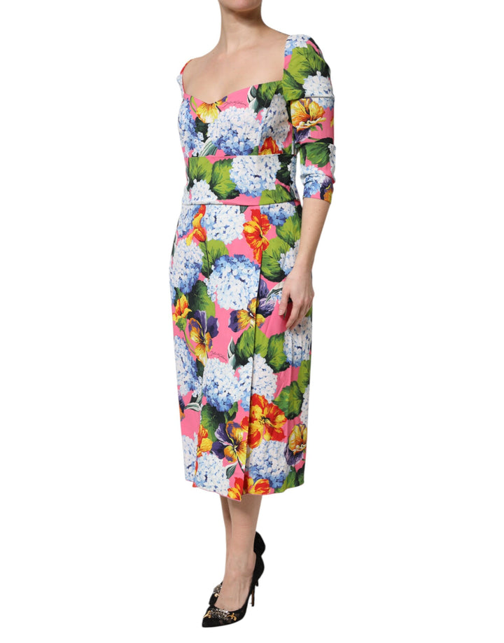 Dolce &amp; Gabbana Multicolor Floral Pleated Sheath Midi  Dress