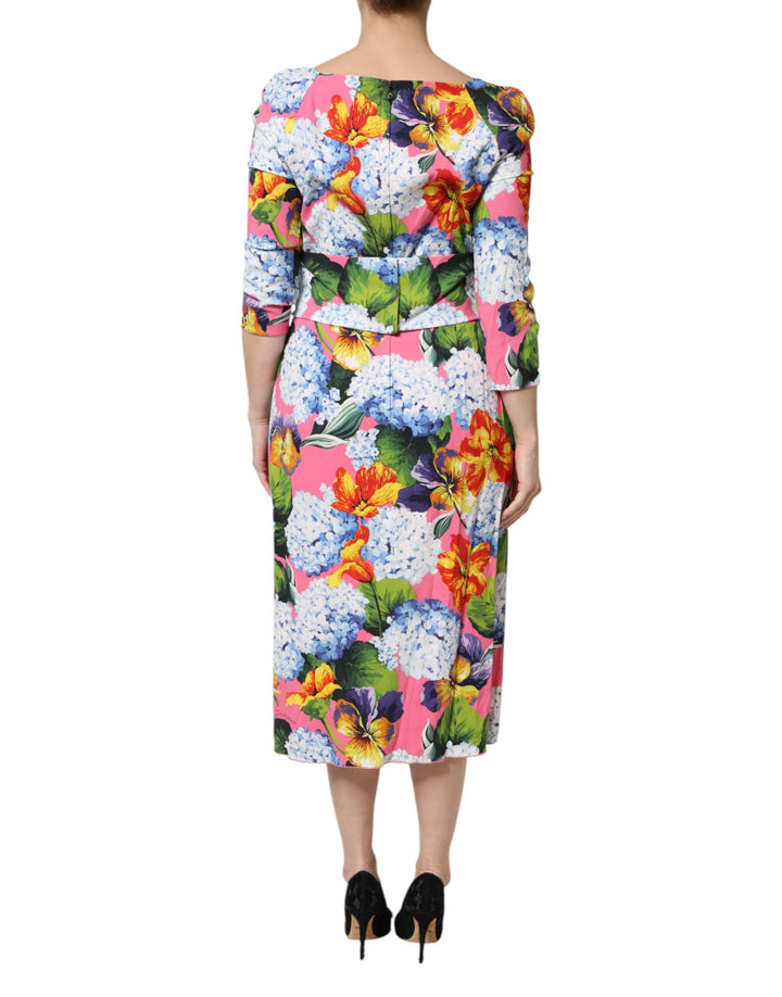 Dolce &amp; Gabbana Multicolor Floral Pleated Sheath Midi  Dress