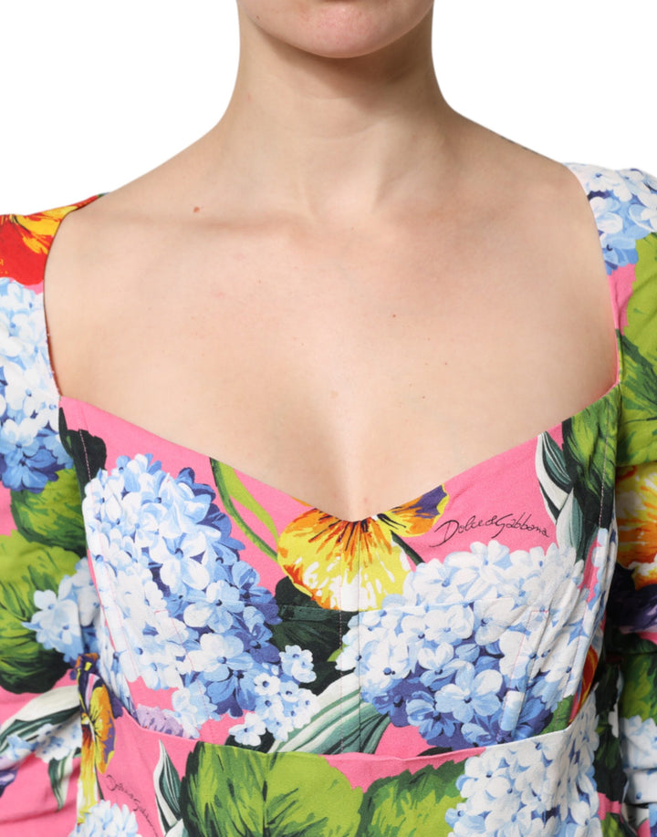 Dolce &amp; Gabbana Multicolor Floral Pleated Sheath Midi  Dress