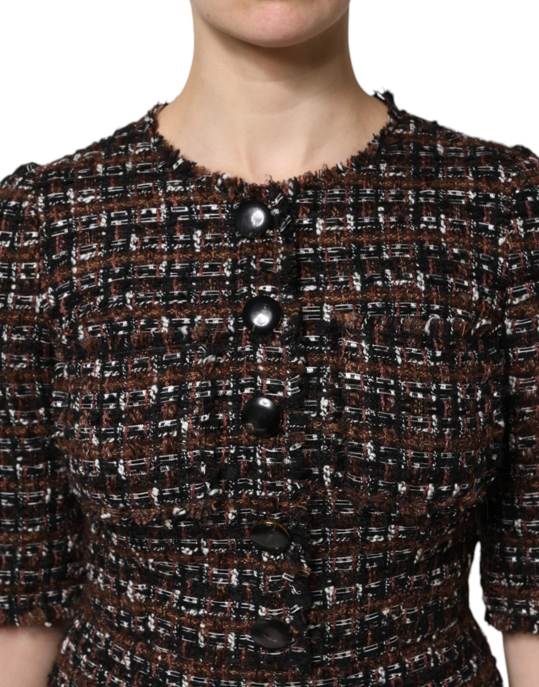 Dolce &amp; Gabbana Brown Tweed Short Sleeves A-line Mini Dress