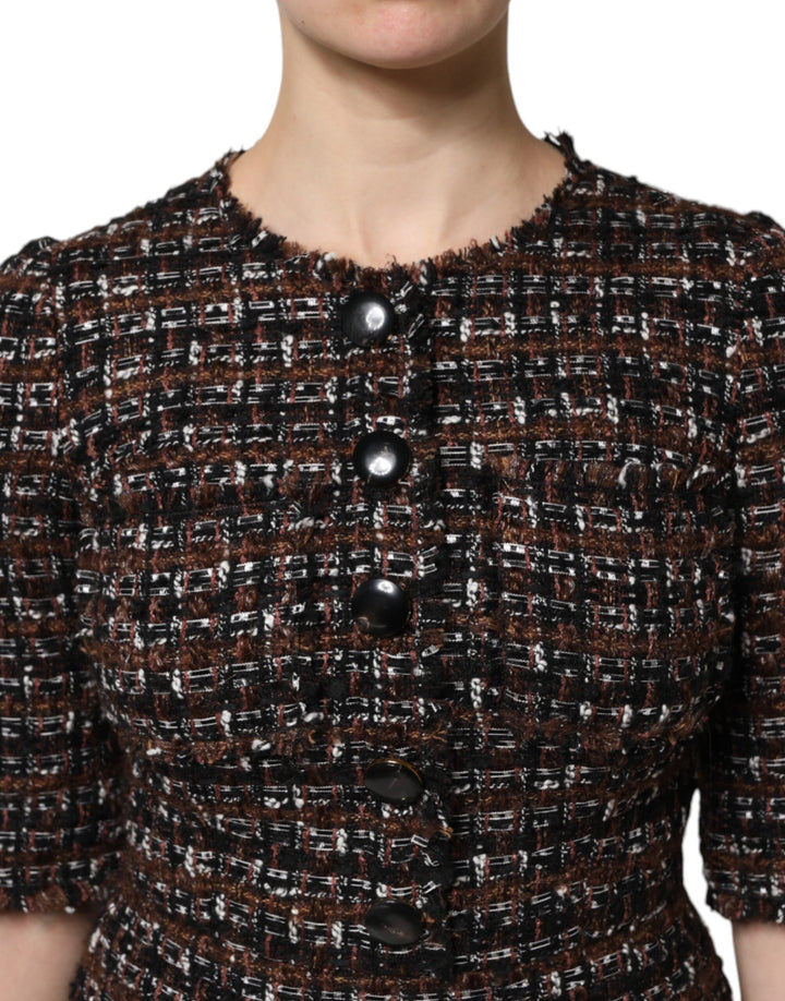 Dolce &amp; Gabbana Brown Tweed Short Sleeves A-line Mini Dress