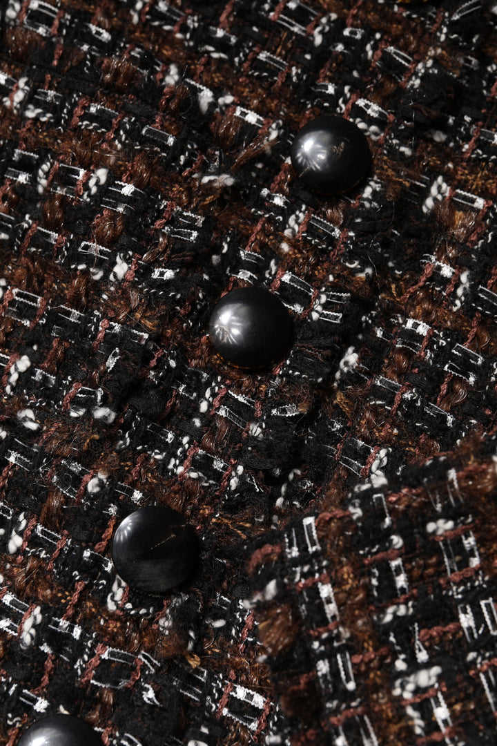 Dolce &amp; Gabbana Brown Tweed Short Sleeves A-line Mini Dress
