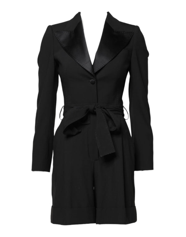 Dolce & Gabbana Overcoats - Black Wool Jumpsuit Dress Women Coat Jacket
