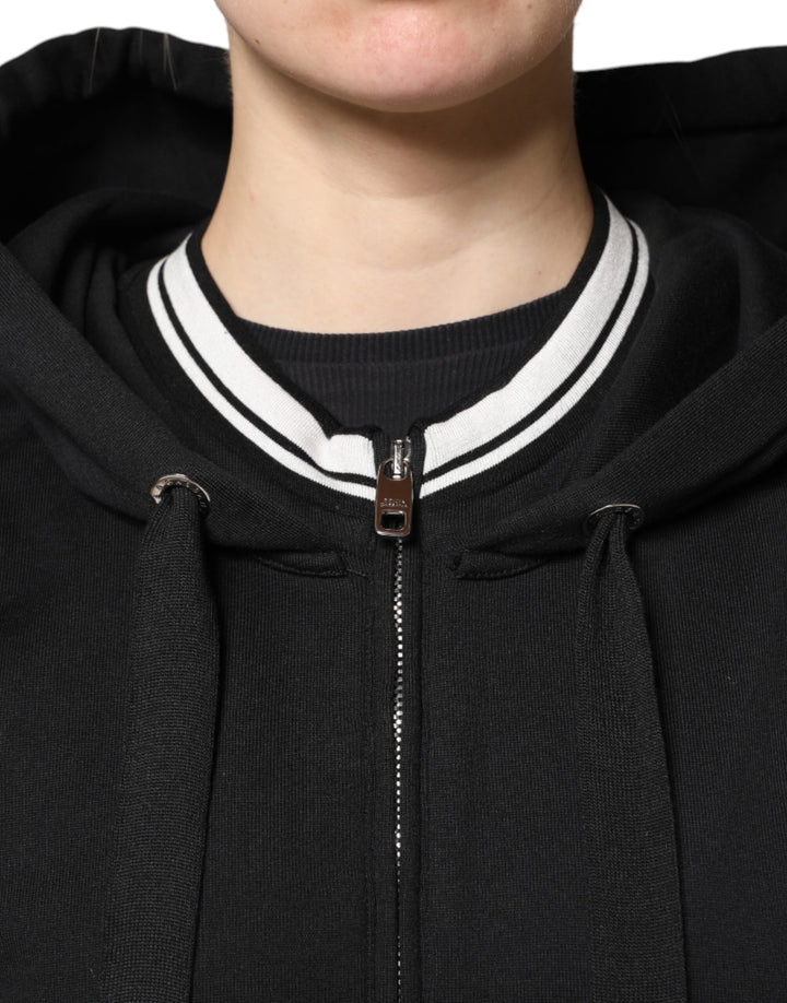 Dolce &amp; Gabbana Black Cotton Hooded Full Zip Sweatshirt Sweater