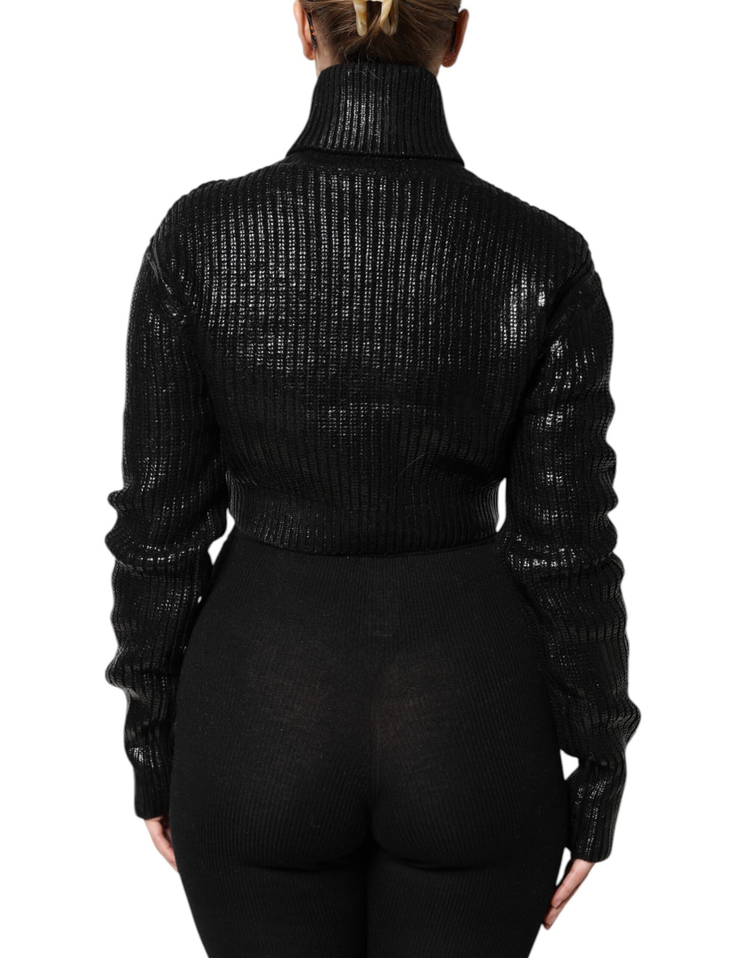 Dolce &amp; Gabbana Black Wool Long Sleeve Turtleneck Cropped Top