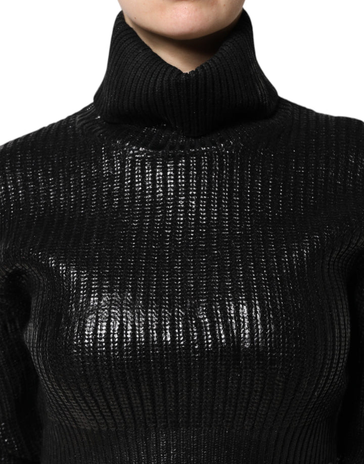 Dolce &amp; Gabbana Black Wool Long Sleeve Turtleneck Cropped Top