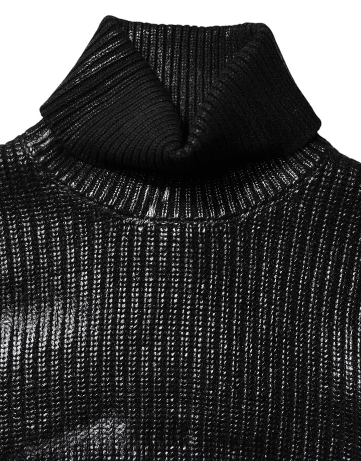 Dolce &amp; Gabbana Black Wool Long Sleeve Turtleneck Cropped Top