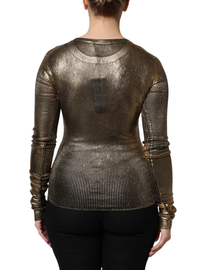 Dolce &amp; Gabbana Gold Round Neck Long Sleeve Pullover Top