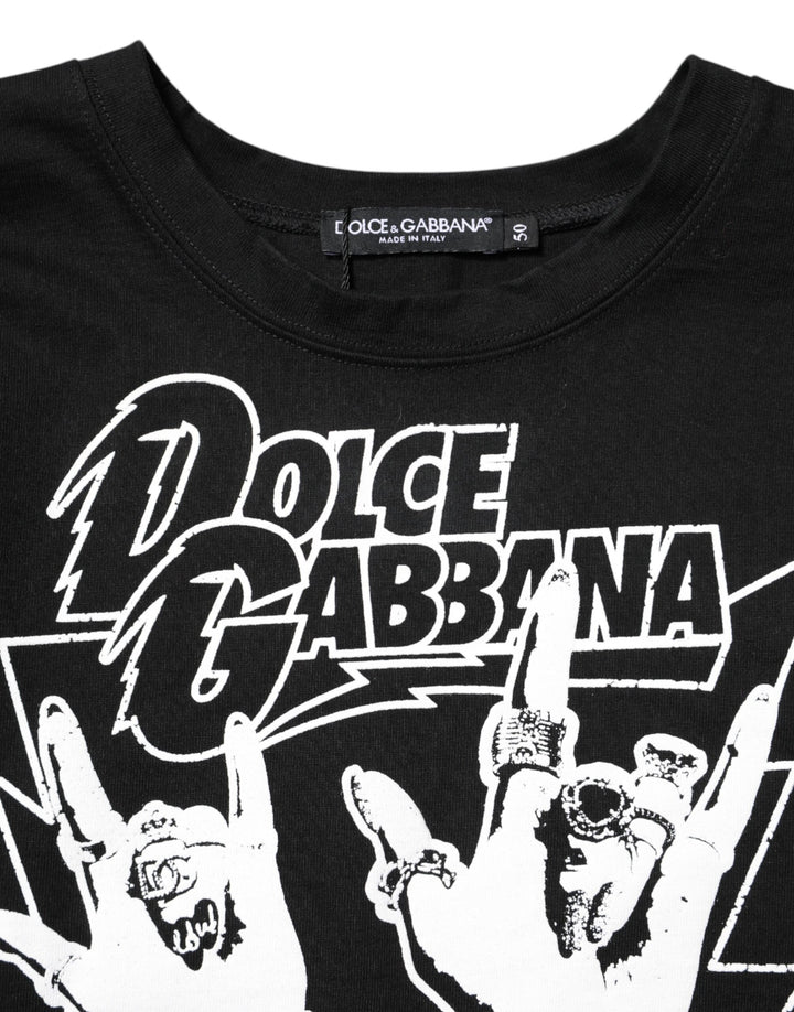 Dolce &amp; Gabbana Black Cotton Printed Short Sleeves T-shirt