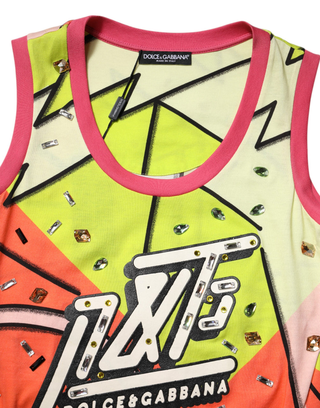 Dolce &amp; Gabbana Multicolor Printed Crystal Embellishment Top
