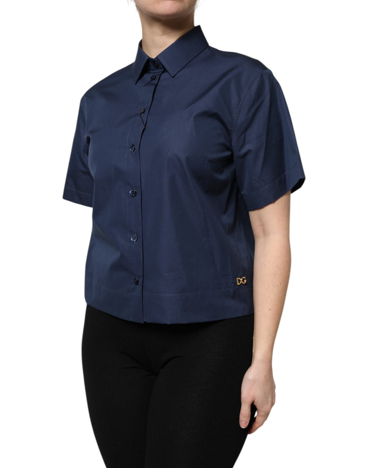 Dolce &amp; Gabbana Blue Cotton Short Sleeves Button Down Top