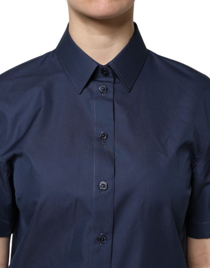 Dolce &amp; Gabbana Blue Cotton Short Sleeves Button Down Top
