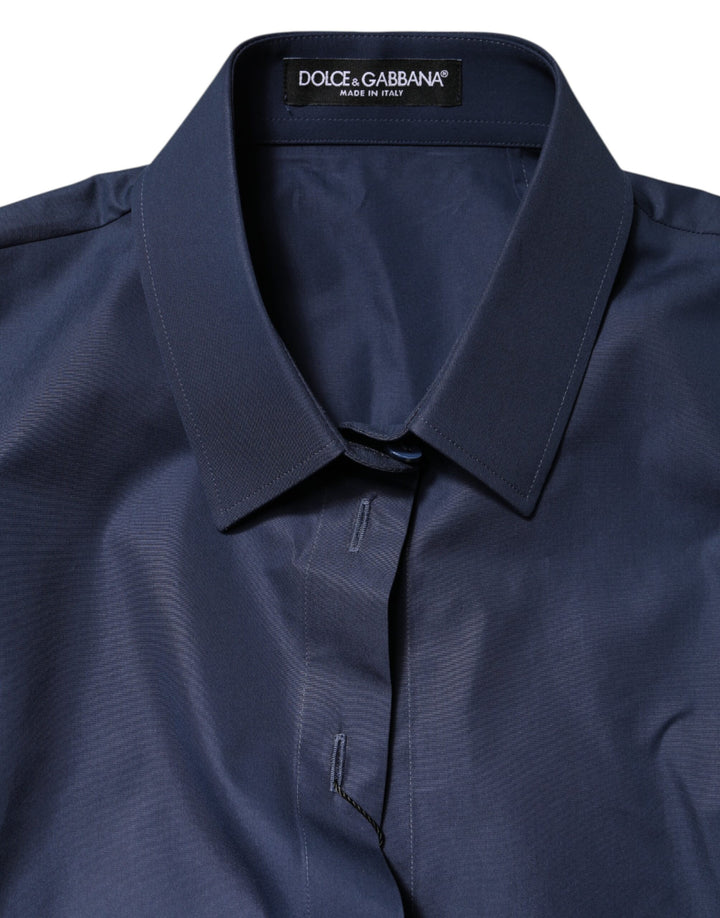Dolce &amp; Gabbana Blue Cotton Short Sleeves Button Down Top