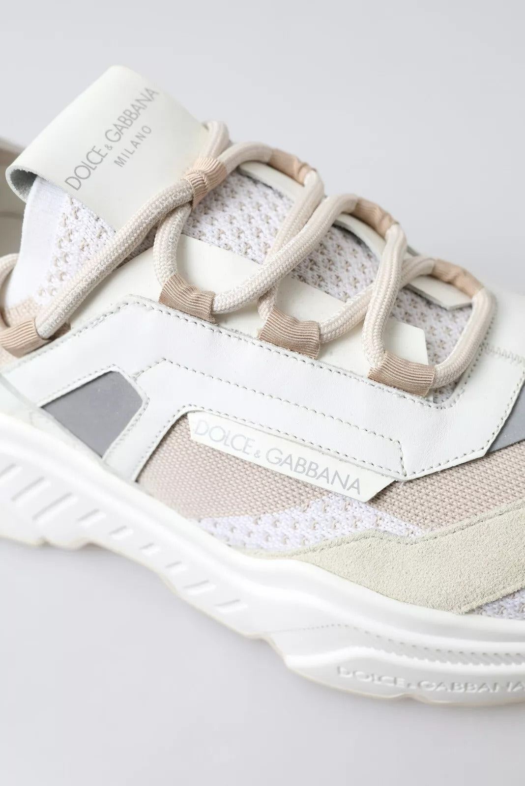 Dolce &amp; Gabbana Sneakers White Beige Leather Sport DAYMASTER Shoes